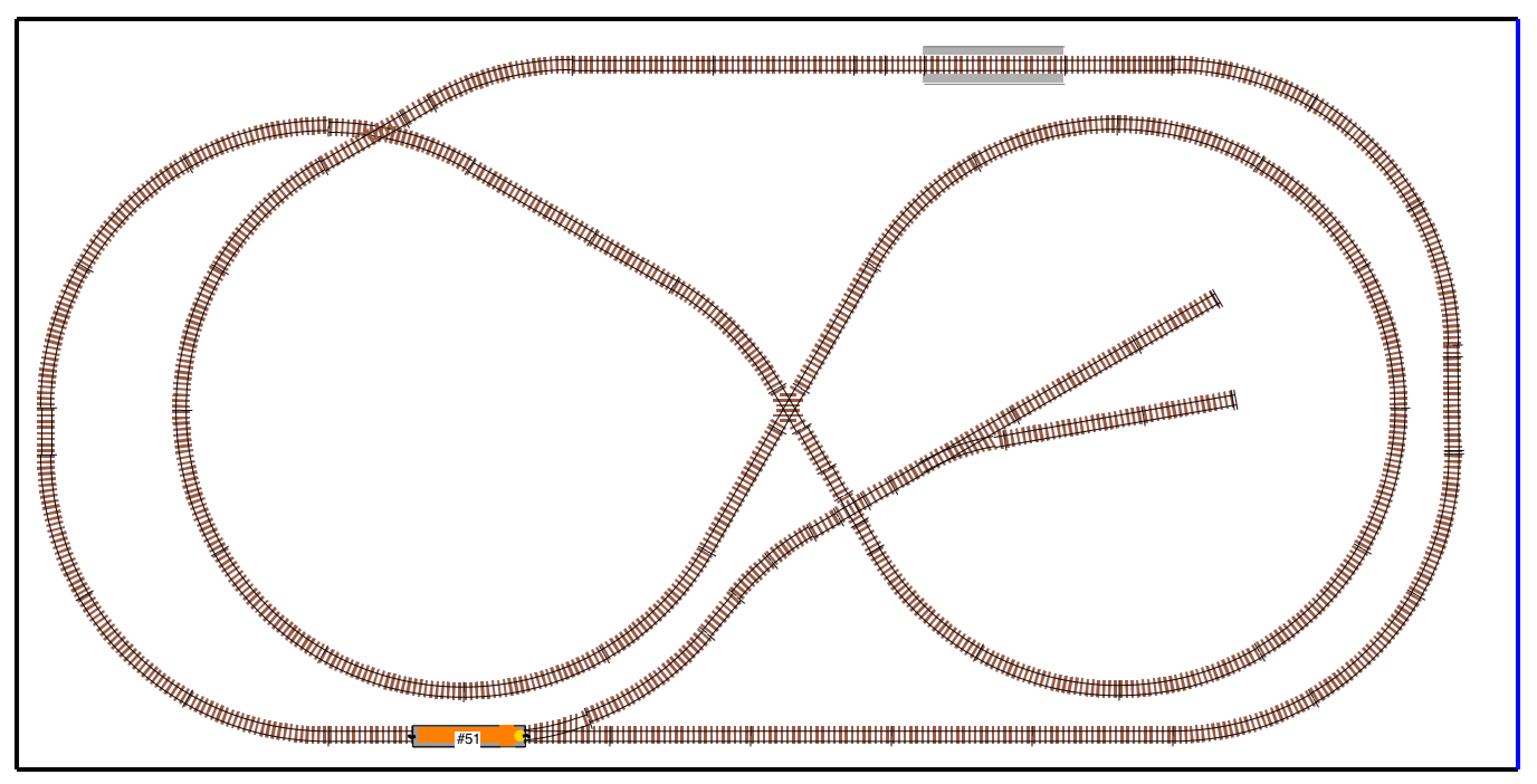 Grand Valley layout track plan with straight bridge crossing